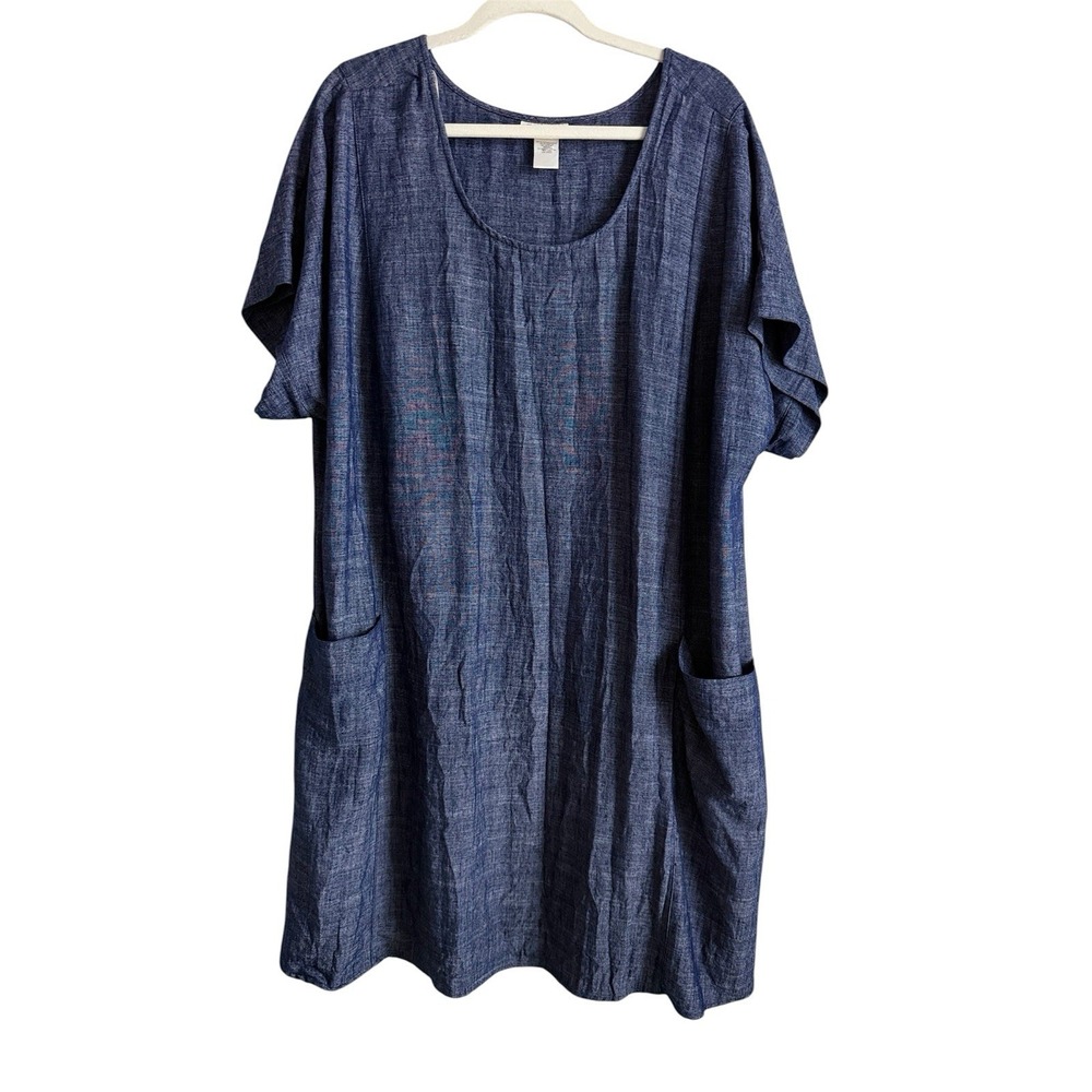 52Seven Chambray Linen Blend Tunic Dress w/Pockets Women's Size 3X Langenlook